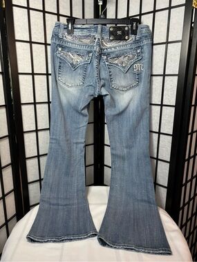 Miss Me Light Blue Embellished Flare Jeans - Size 30x33
